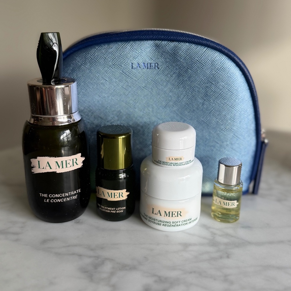 La Mer Concentrate 50 ml, Travel Bag , 4 pc luxury set moisturizing soft cream